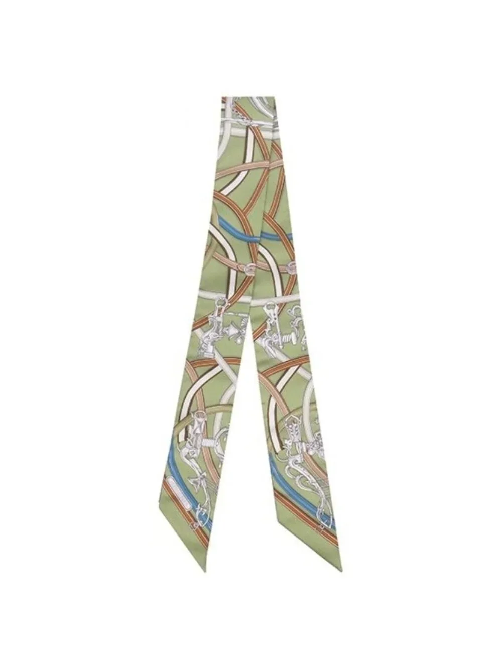 Hermes Scarf Twilly Silk Vert Amande Blue Jean Canel Harnais Legendaire